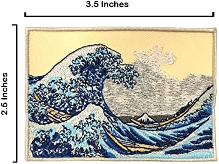 A-One 2 PCS Pack- Grande onda de Kanagawa Patch+Japão Navy Patch, Katsushika Hokusai Patch, Japão Ukiyoe Bordou Patch, acessórios