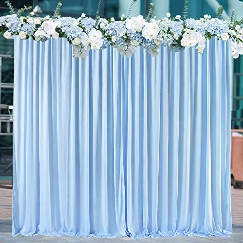Cortina de cenário azul bebê de 10 pés x 10 pés para festas de chá de bebê com rugas azuis claras painéis de cortinas grátis