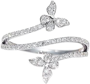 2023 Novo anel de borboleta dupla de zircão prateado diamante para noivado de casamento jóias de presente para mulheres forma de borboleta shinestone size 6 10 anel de polegar de espessura