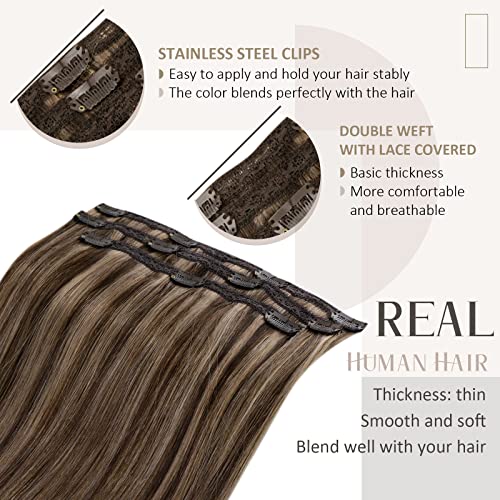Great Runature 3pcs Clip em extensões de cabelo cabelos humanos reais 3p12 marrom escuro destacado com loira dourada 50g 18 polegadas
