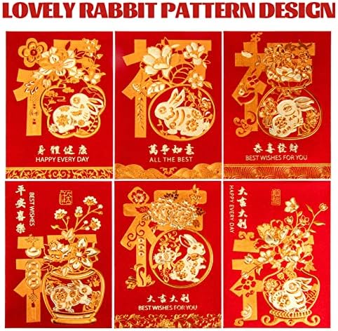 Envelope vermelho chinês 2023: Lunar Ano Novo Hong Bao Ano dos Bolsos Vermelhos de Rabbito Bênção Invelope Sacos de