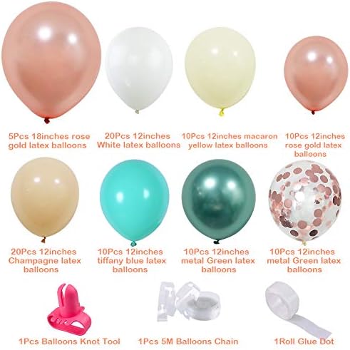 95pcs Champagne Balloon Garland Arch Kit, Teal Metallic Green Rose Rose Confetti Latex Balloons Decorações de cenário para