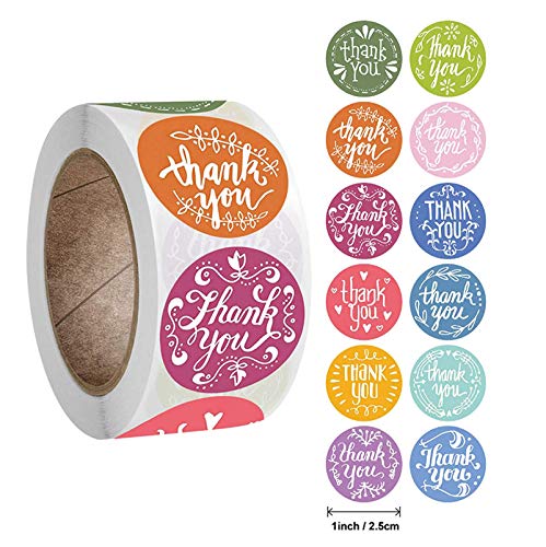 Obrigado Sticker Roll, 20 designs de 1 Obrigado Sticker Business Roll, 1000 graças a você, usados ​​para embalagens de presentes, envelopes, correio de bolhas e bolsas