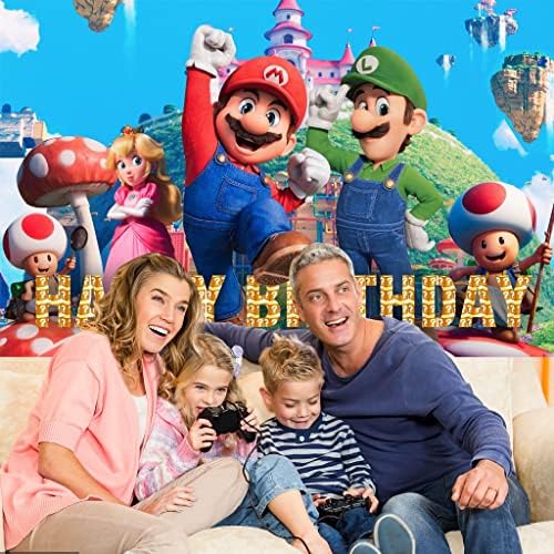 Super Bros Mario Feliz Aniversário Passo -Caso fotográfico Antecedentes Vídeo Vídeo Tema Aniversário Banner Decorações Supplies Crianças