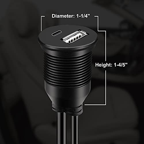 Batige USB 2.0 para Tipo C 2.0 Montagem de carro Cabo nivelado Porta dupla macho para extensão feminina Cabo à prova d'água
