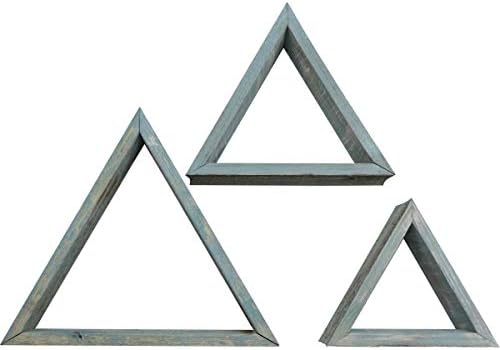 Ekena Millwork Dimp15Sbtrobbu Conjunto de 3, Triângulo, Open Back, prateleiras de caixa de sombra da fazenda vintage, coleção de decoração de Barnwood, Blue de Driftwood