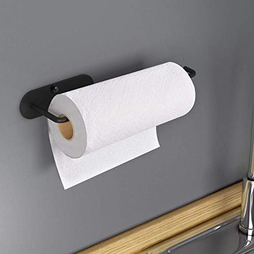 Vaehold Adesive Paper Tootom Solder sob montagem do armário, suporte de rolo de toalha de papel preto para cozinha,