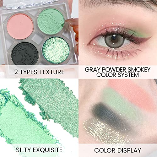 Paleta de sombra de sombra verde maquiagem de sombra de olho 4 cores, paleta de maquiagem de sombra verde de sombra de