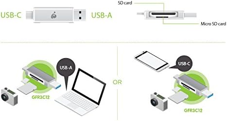IoGear USB -C Leitor de cartão SD 2 -1 -1 - W/USB Tipo A - SDXC - SDHC - SD - MMC - RS -MMC - Micro SDXC - Micro SD - Micro SDHC - Cartões UHS -I - GFR3C12