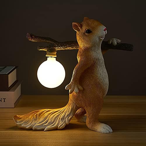 Lâmpada de mesa de esquilo criativo de resina criativa, luz noturna de desenho animado, corpo animal moderno com lampe de vidro