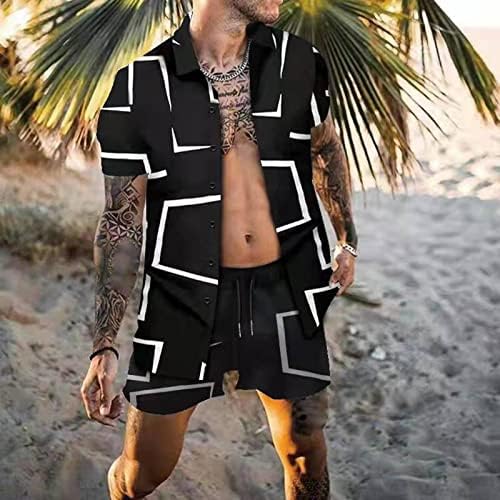 Camisas e shorts masculinos do havaiano Definir 2 peças Tropical Roupet Flower Print Botão de manga curta Terno de praia