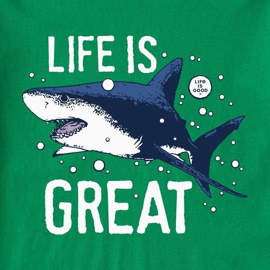 A vida é boa. A vida de criança é ótima camiseta de triturador de tubarões, Kelly Green, 4T