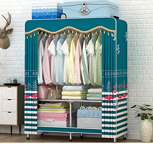 Organizador de armário de roupas portáteis, armário de tecido não tecido com hastes penduradas prateleiras independentes -Green L120XW48XH160CM