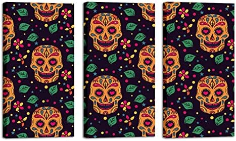 Arte de parede para sala de estar, Dia de Muertos Sugar Skull emoldurado Decorativo Pintura a óleo Conjunto de arte moderna decorativa