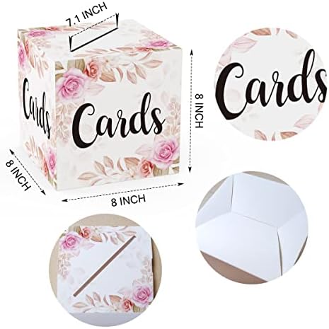 Caixa de cartão floral rosa tfciate, 8 x8 x8 cartões de recepção para casamentos de chuveiro de noiva para o chá de bebê