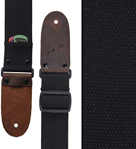 M33 Strap Black Conjunto para acústico, elétrico e baixo - Acessórios de cinto de guitarra de 2 polegadas de largura incluem