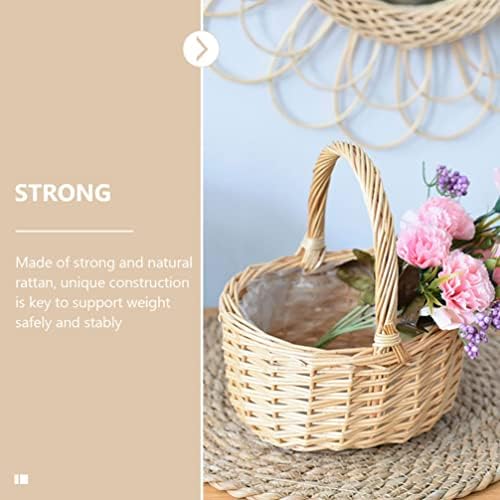 PretyZoom Rattan Picnic Basket Wicker tecido de flores cesto de menina com alças de páscoa ovo pão lancho