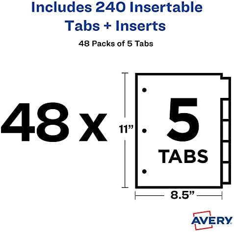 Avery 5-Tab Binder Divishers, abas grandes e inseríveis, 24 conjuntos, 2 pacote