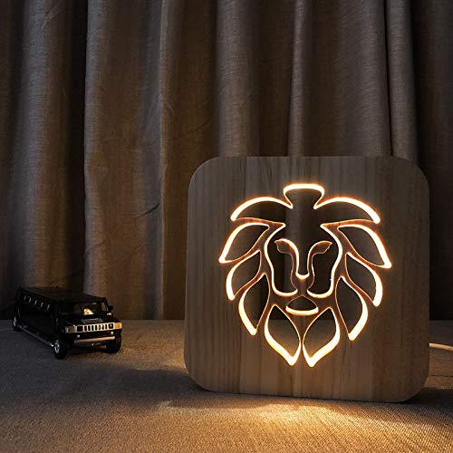 XDG tema de leão 3D Lâmpada de madeira LED Night Light Home Room Decoração Lâmpadas de mesa criativas para crianças