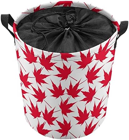 Canadá Red Maple folhas de lavanderia com alças com alças impermeáveis ​​Coloques colapsáveis ​​Round Round Round Hampers Storage