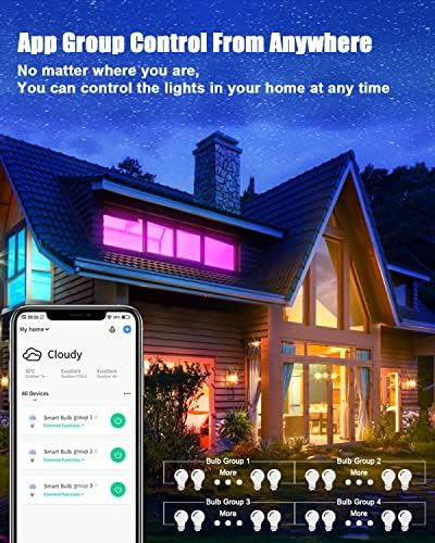 Lâmpadas inteligentes do Dogain E12, A15 Bulbo pequeno e inteligente 6W = 40W Compatível com Alexa, Google Home Wi-Fi-Bluetooth RGB Alteração de cores Luzes 500lm Candle Base Ceiling Bulbas 4pack