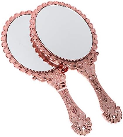 BEAVORTY 2PCS Handheld Makeup espelho portátil vintage espelho cosmético Glass de aparência criativa para mulheres e meninas