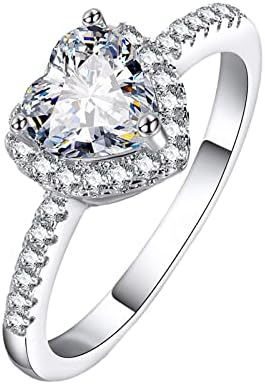 Anel de casamento de coração prateado para mulheres promessa anel de noiva do anel de noiva, jóias de aniversário de casamento de casamento
