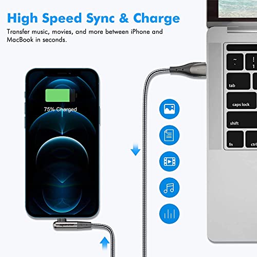 Lightning Cable, 3 pacote de 10 pés [Apple MFI Certified] Nylon trançado 90 graus Cabo de carregamento compatível com iPhone