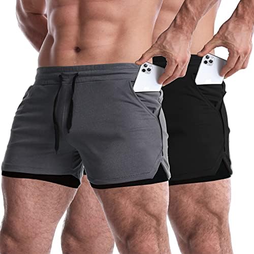 Everworth Men's 2 em 1 shorts de exercícios 5 Quick Dry Gym shorts de bodybuilding shorts curtos shorts de compressão com
