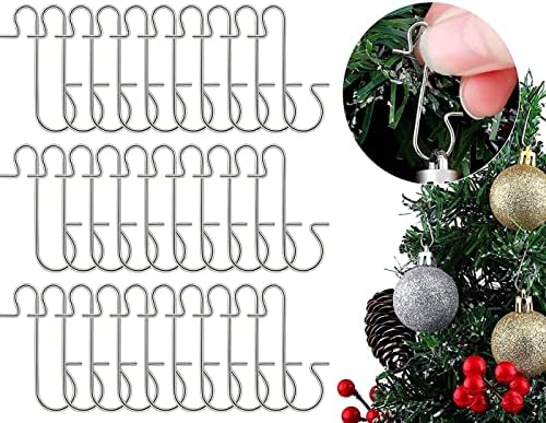 Ganchos de ornamento de Natal de 100pcs, ganchos de arame de metal prateado para cabides em forma de S para pendurar decoração de árvore