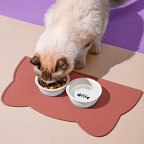 Tapete de comida de gato, tapete de alimentação de estimação de silicone para piso não deslize a bandeja de tigela de água à prova d'água