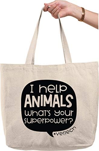 Ajudo os animais Qual é a sua superpotência? Hashtag Vet Tech Cotting Natural Canvas Bag presente engraçado