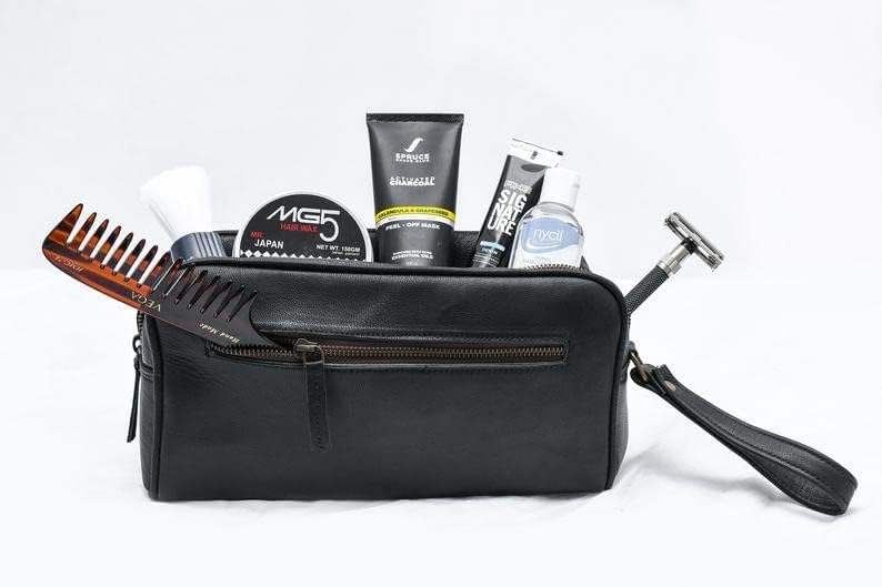Bolsa de higiene pessoal de couro para homens, saco preto de kitpp kit de viagem do Kit de Mahetri