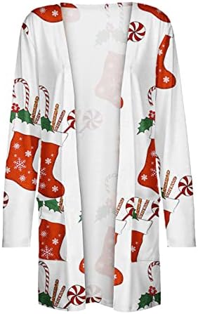 Cardigans de Natal femininos de manga comprida Cardigan Sweaters de vestuário externo Tops leves com bolsos