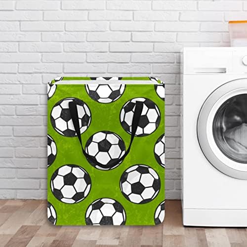 Cestas de lavanderia com alças padrão de futebol dobrável cesto de armazenamento de impressão verde para crianças adultos quartos