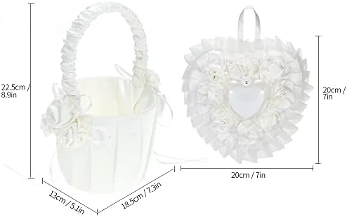 Syftgmz elegante decoração de casamento branco anel de coração portador travesseiro de cetim de cesto de menina cesto de cesta