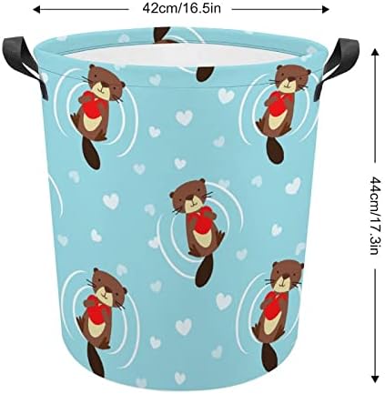 Beaver engraçado com coração cesto de lavanderia grande cesto dobrável cesta de armazenamento durável Organizador de brinquedos de cesta de armazenamento