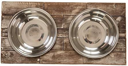 Huntley Equestrian Pet Pet Dog and Cat Double Bowl Alimentador de aço inoxidável, bronzeado, modelo: 02141
