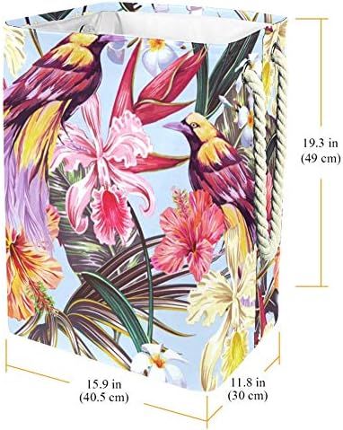 Palmeira tropical semicey folhas de pássaros hibiscus cesto de lavanderia cesto de armazenamento à prova d'água com alças