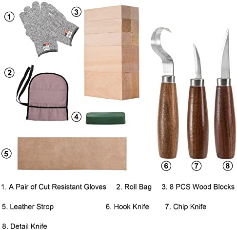 Kit de Whittling de madeira de Tosnail com basswood Blocks, conjunto de ferramentas de escultura em madeira, kit de artesanato de madeira, kit de hobby de madeira para adultos e crianças iniciantes