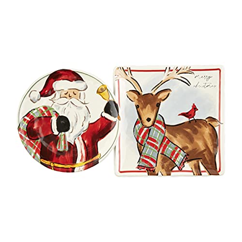 Torta de lama Natal Papai Noel e Deer Nested Platter Set, Multi, Santa 12 dia | Deer 13 x 13