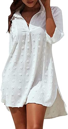 Vestido casual de verão Lariau Cubra as roupas de banho de biquíni na praia de biquíni praia vestido de bolso vestido de linho formal de linho branco