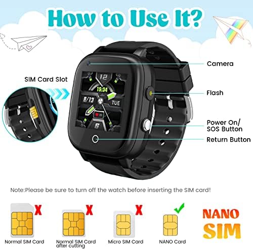 Eleoption 4G relógio inteligente para crianças, IP67 IP67 Impermeável lbs wifi gps rastreador infantil smartwatch telefone