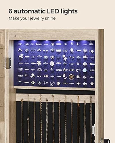 Songmics 6 LEDs Mirror Jewelry Gabinet, 47,2 H Lankable Parede/Porta Jóias montadas Organizador de armário com espelho, 2 gavetas,