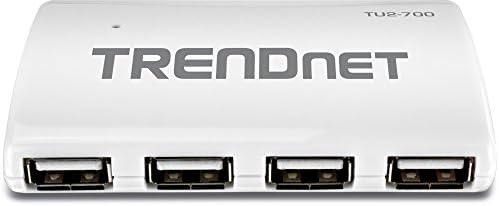 TrendNet USB 2.0 Hub de alta velocidade de 7 portas, adaptador de energia 5V/2A, até 480 Mbps USB 2.0 Velas de conexão, 10 watts Power total, compatível com Windows, Mac e Linux, White, TU2-700
