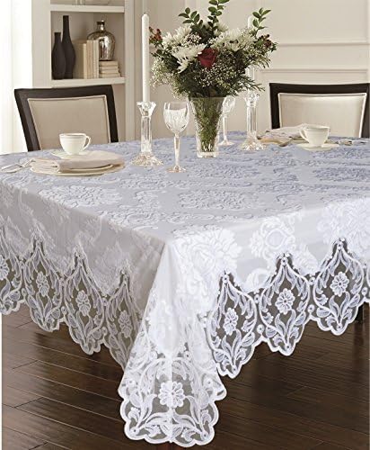 Elegantes toalhas de mesa de design floral de luxo de laço de veludo - branco, 70 x 160