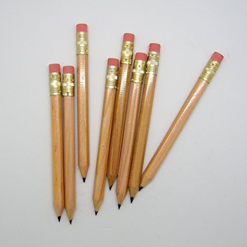 Meio lápis com borracha - golfe, sala de aula, banco, curto, mini - hexágono, afiado, não tóxico, lápis 2, cor - natural,