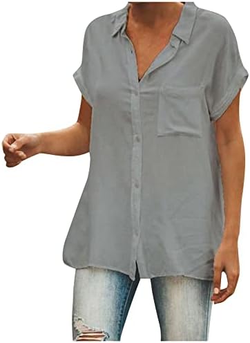 Camisas de flanela Nokmopo para mulheres moda de comprimento médio de cor sólida de cor curta de manga curta tops casuais