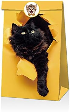 Sacos de presente de 12 pacote | Bolso de papel para presentes de aniversário e feriado, favores de festa | Bolsas com temas de gatinho com alças de corda branca | Reutilizável, biodegradável, 7,8 x4,7 x 3,1 polegadas