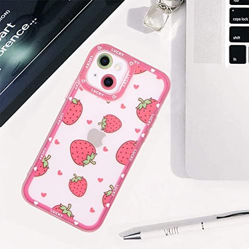 Mzelq Compatível com iPhone 13 Case Red Strawberry Cute padrão, TPU Soft iPhone 13 Case para meninas Mulheres + 1* Protetor de tela, Proteção de Proteção à câmera iPhone 13 Case 6,1 polegadas 2021